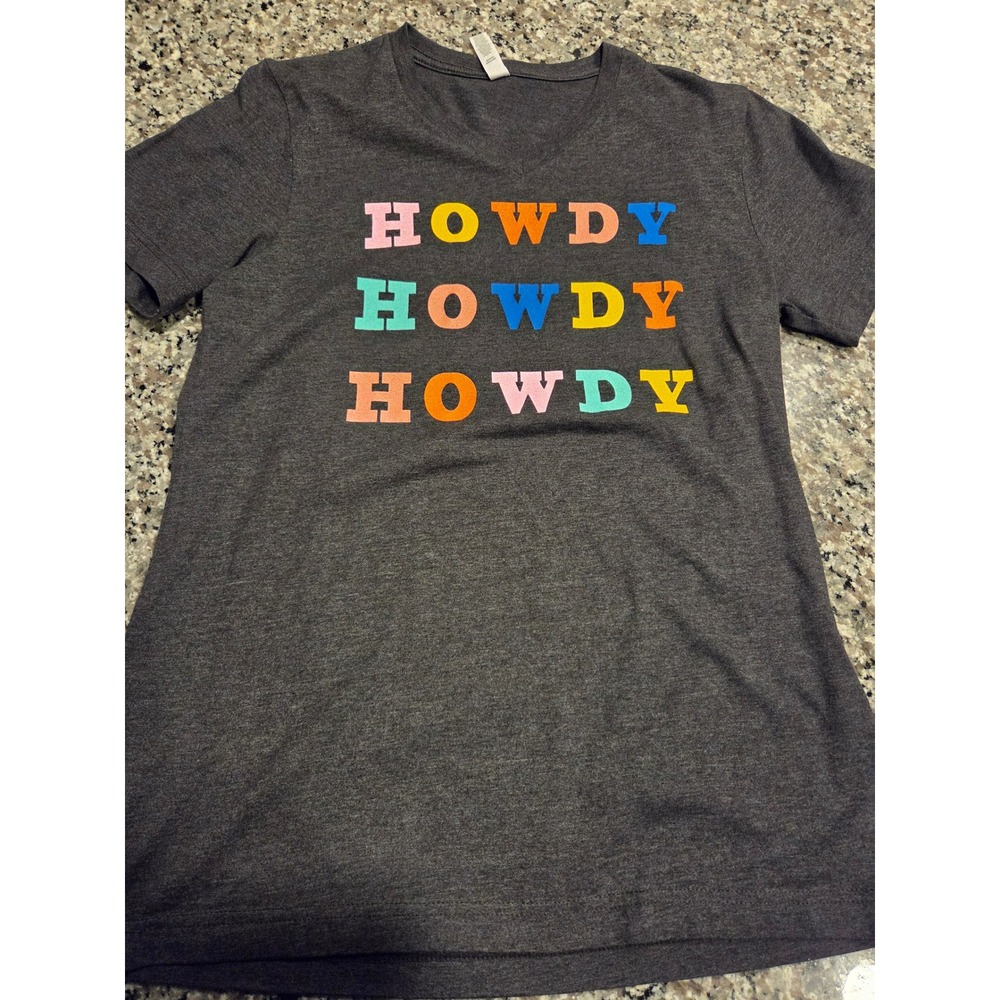 Bella Canvas Howdy Howdy Howdy Graphic T-Shirt Charcoal Heather V-Neck Medium